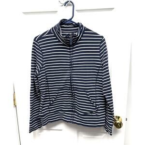 L. L. Bean Jacket Navy White Striped Full Zip Sweatshirt, Size Petite M